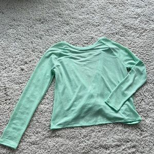 Mint green long sleeve open back workout top